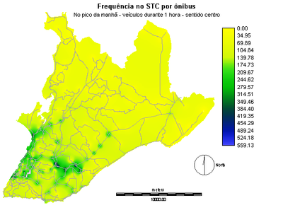 Mapa 2 – Freqüência do STC por ônibus em Salvador (Projeto GEOTUS, 2006)
